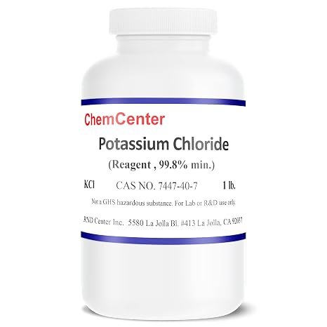 Potassium Chloride, High Purity Crystals, 99.8% min.,1lb. (454 Grams).