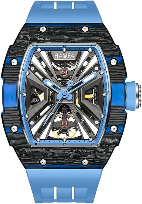 Haofa Skeleton Mechanical Watch Carbon Fiber Bezel Stainless Steel Case Sapphire Waterproof Business Casual Watch for Men 1929