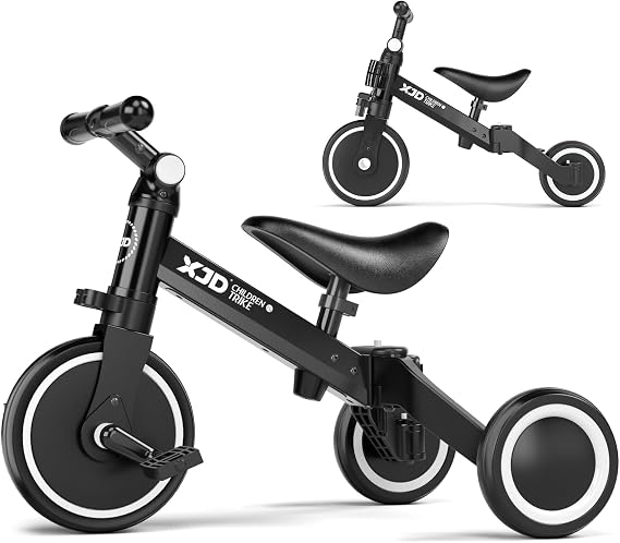 XJD 3-in-1 Balance Bike Tricycle Children's Tricycle from 1 Year Balance Bikes Running Bike with Adjustable Seat and Handlebars Walker with Removable Pedal Baby Bicycle from 1-3 Years Boys Girls (Black)