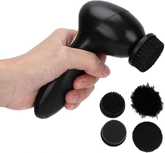 Automatic Electric Shoe Shiner, Handheld Portable Shoe Shine Kit with 4 Four Replacement Brush, Quick Shhoe Care Polishhing Cleaning for Leather Boots, Shoes, Bags & Sofa Care