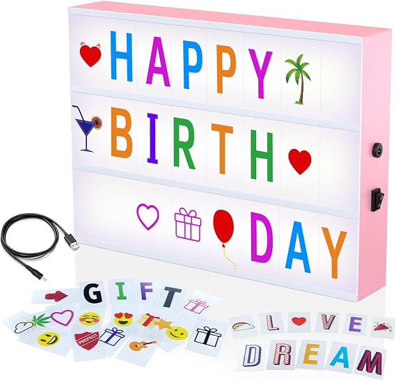Cinema Light Box,Cool Stuff Christmas Birthday Gifts for 8 9 10 11 12 Year Old Teen Girl/Women,DIY Lightbox for Teen Girls Room Decor,Light Up Letters Board with 212 Colored Letters and Emojis