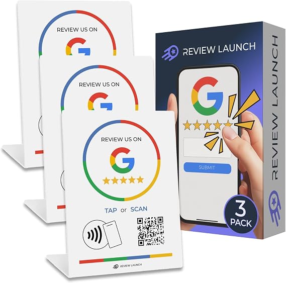 Google Review Tap Card Stand | Boost Online Reviews and Google Rank with Fast Zappy NFC Tap QR Code Stand Digital Business Card | Compatible with iPhone and Android Devices (Small Stand, 3 Pack)
