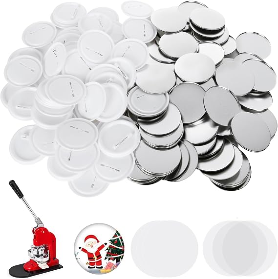 DAJAVE 100 Sets 2.25 Inch Button Maker Supplies, 58mm Button Making Supplies, Round Badge Blank Button Pins, Includes Plastic Buttos Pin Back Cover, Metal Cover, Clear Film & Blank Paper