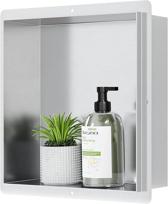 Neodrain Brushed Shower Wall Niche-12" X 12",Tile Needed Shower Niche | 304 Stainless Steel Bathroom Shelf,Rimless Cubby, Waterproof & Durable, Recessed Shower Niche for Bathroom Storage