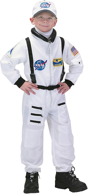 Aeromax Personalized Jr. Astronaut Suit with Embroidered Cap and NASA Patches, White