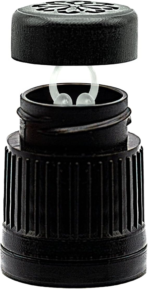 Essence Essential Oil Bottle Top with Built-in Soaking Bay | Refillable Cap for Nasal Diffuser Nose Ring | Aromatherapy Bottle Adapter for Wearable Nasal Diffuser | Made in USA | Black