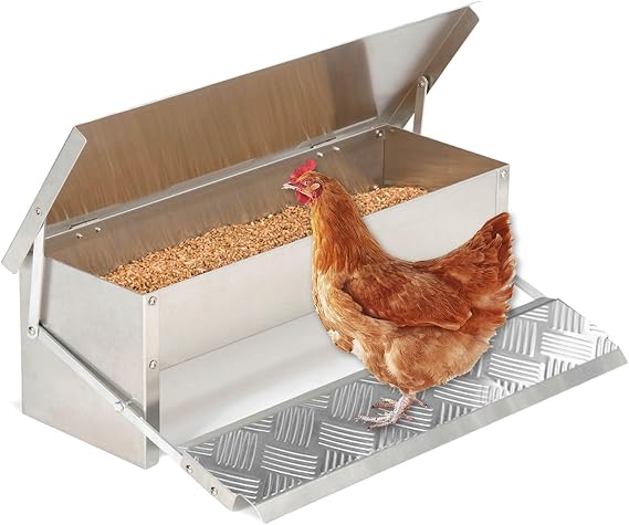 Automatic Chicken Feeder Metal Poultry Feeder Stainless Steel Chicken Feeders no Waste 5kg Capacity Rat Proof Weatherproof Chicken Coop Feeder for Chicken Ducks Hens Turkeys