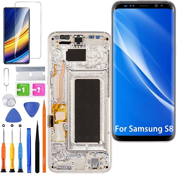 Display Screen for Samsung S8 G950FD TFT Silver with Frame Ohne Fingerabdruck，mit Reparatur Kit，TFT LCD，HD Display，Bildschirm ErsetzenNot Curved Screenfür Model:G950W G950S G950K