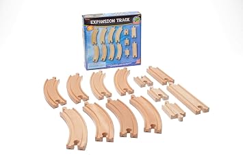 maxim enterprise, inc. Expansion Wooden Train Track Set, 13 Piece Hardwood Curved Tracks, Straight Tracks and Connectors for Railroad Crossing, Compatible with Thomas & Friends and All Major Brands