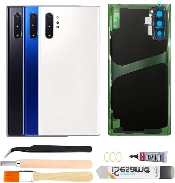 Rear Back Glass Replacement for Samsung Galaxy Note 10 Plus with Camera Glass Lens + Adhesive + Repair Tool Kits (Aura White)