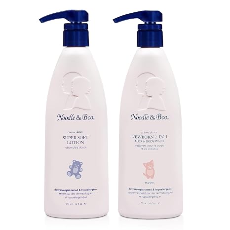 Noodle & Boo Newborn Essentials Bundle: 2-in-1 Hair & Body Baby Wash 16 fl oz + Daily Moisturizer Baby Lotion for Sensitive Skin 16 fl oz | Tear-Free, Hypoallergenic, Plant-Based, Pediatrician-Tested