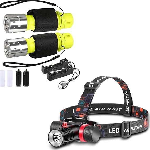 Diving Flashlight with Rechargeable Power Scuba Dive Light IPX8 Waterproof Underwater Flashlight Snorkeling Diving