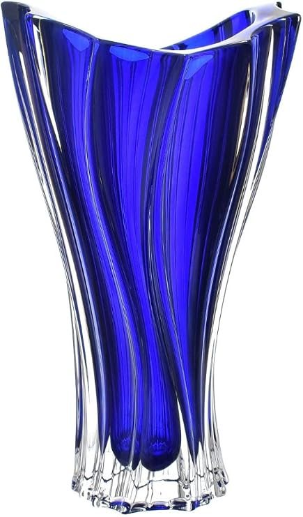 Vase 12" Crystal Glass,Bohemia Crystal,Flower Vase,Home Decor, Centerpiece Dark Blue Bud vase, Czech Bohemia Crystal Glass, Wedding Gift