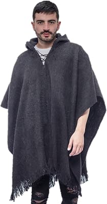 Gamboa Alpaca Wool Poncho Men Panchos Mexican with Hood Adult Cowboy and Western Hippie Poncho para Hombre