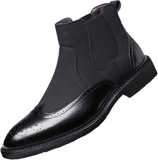 Men's Chelsea Ankle Boots Patchwork Leather And Suede Wingtip Brogue Chelsea Boots Casual & Formal Oxford Footwear