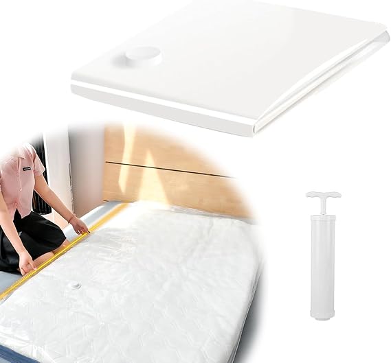 Large Vacuum Storage Bags, 100x220cm Mattress Vacuum Storage Bag, Waterproof Sealable Vacuums Seal Mattress Bag Reusable Space Saver Bags with Hand Pump for Mattresses Quilt Moving Shipping