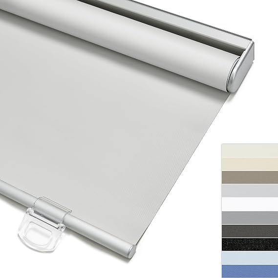 Keego Cordless Blinds for Windows Spring Easy Lift Roller Shades for Windows Doors Custom Durable Window Blinds Easy to Install Roller Shade for Home Kitchen Blinds (Blackout, Light Grey, Custom)