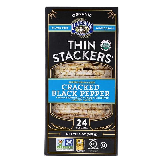 Lundberg Organic Thin Stackers, Five Grain, 6oz, Gluten-Free, Vegan, Kosher, USDA Certified Organic, Non-GMO Verified, Whole Grain Brown Rice