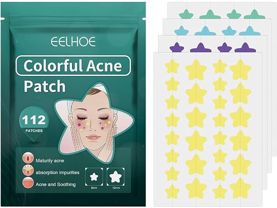 12mm and 8mm spot patches, acne patches, star shaped, water-based gel patches for acne, blemishes, cyanosis, and facial acne patches (112 patches)