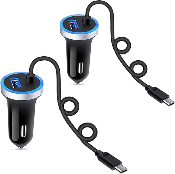 Fast Car Charger for Samsung Galaxy A57 A37 S26 S25 S24 S23 S22 S21 A17 A56 A36 A26 A16 A15 A25 A35 A55 A54 A14 A53 Z Fold7 Z Flip7,3.4A USB C Car Adapter with Built-in 3ft Type C Fast Charging Cable