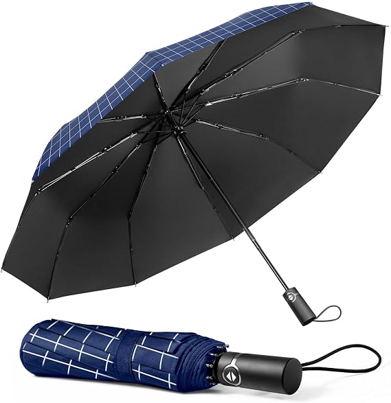 TechRise Umbrella Compact Windproof Travel Umbrellas: Easy Auto Open Close, Strong Fiberglass Frame, Durable Folding Lightweight Portable Automatic Backpack Umbrella for Men and Women, 10 Ribs
