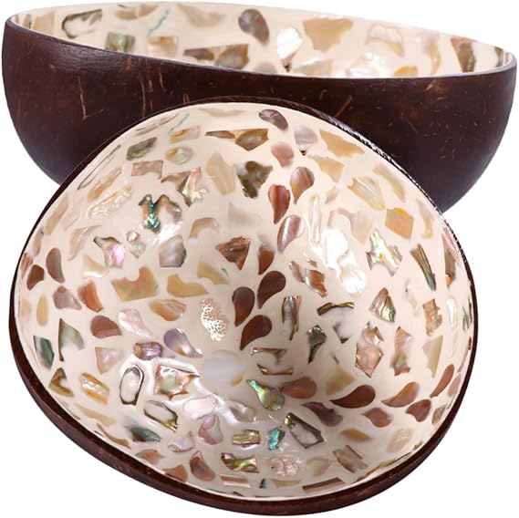 KICHOUSE 2Pcs Natural Coconut Shell Decorative Salad Bowl Coconut Bowls for Food Storage Sundry Container and Home Decor Unique Halves Design