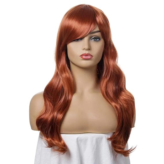 Women's Wigs with Bangs Long Fluffy Curly Wavy Hair Wigs for Girl Heat Friendly Synthetic Cosplay Halloween Party Wigs-Brown