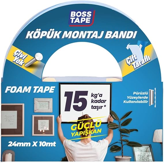 Boss Tape 15 KG Çift Taraflı Köpük Aksesuar Montaj Bandı 24 mm x 10m