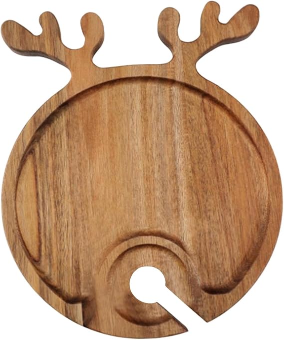 Wooden Appetizer Serving Plate with Cup Holder 11.81x9.45 inch Snack Tray for Cheese Meats Holiday Restaurant