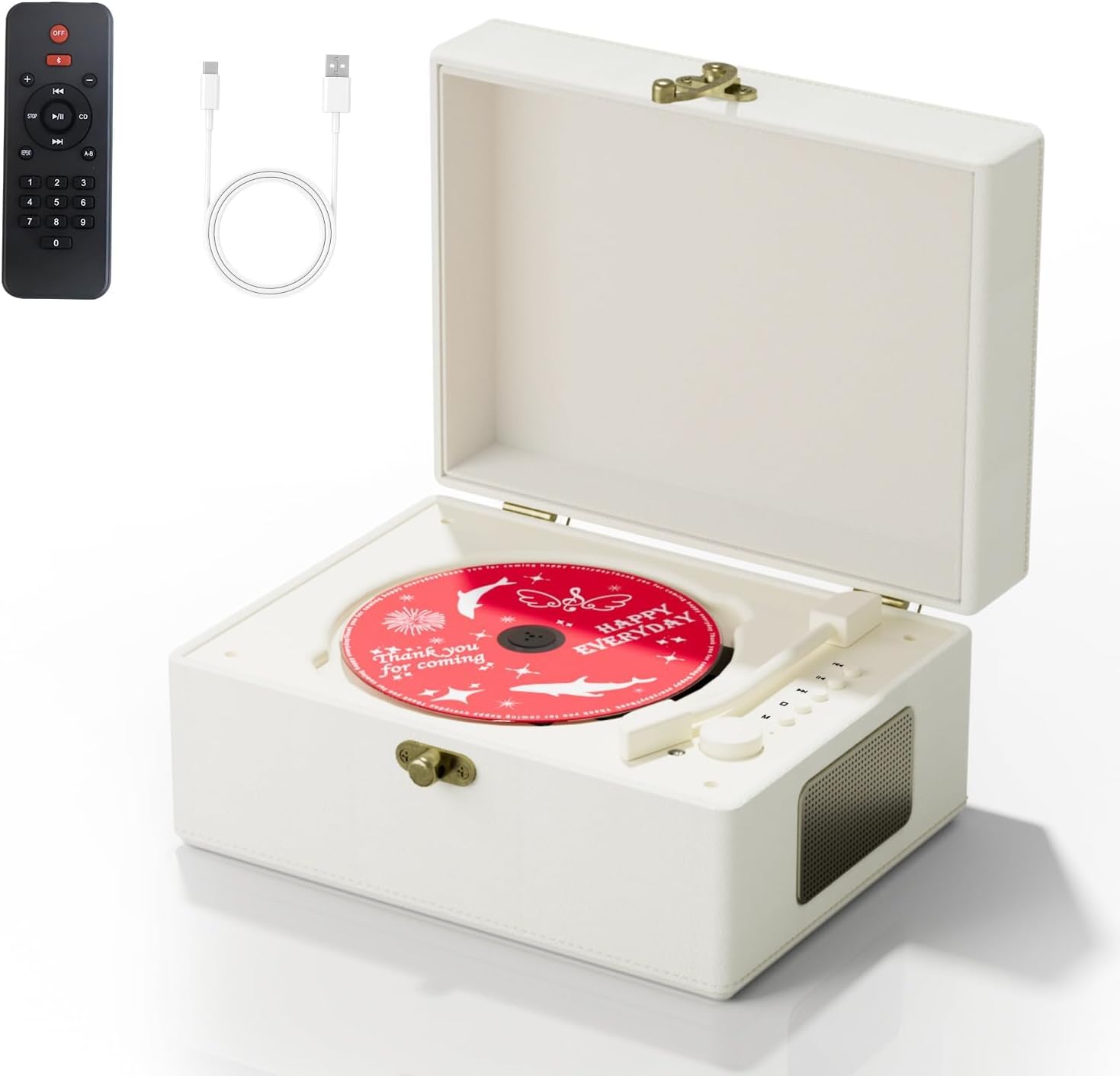 Yintiny Rechargeable Leather CD Player with Speakers, Bluetooth Transmitter, Festival Gift, BGM Player for Home Decor.