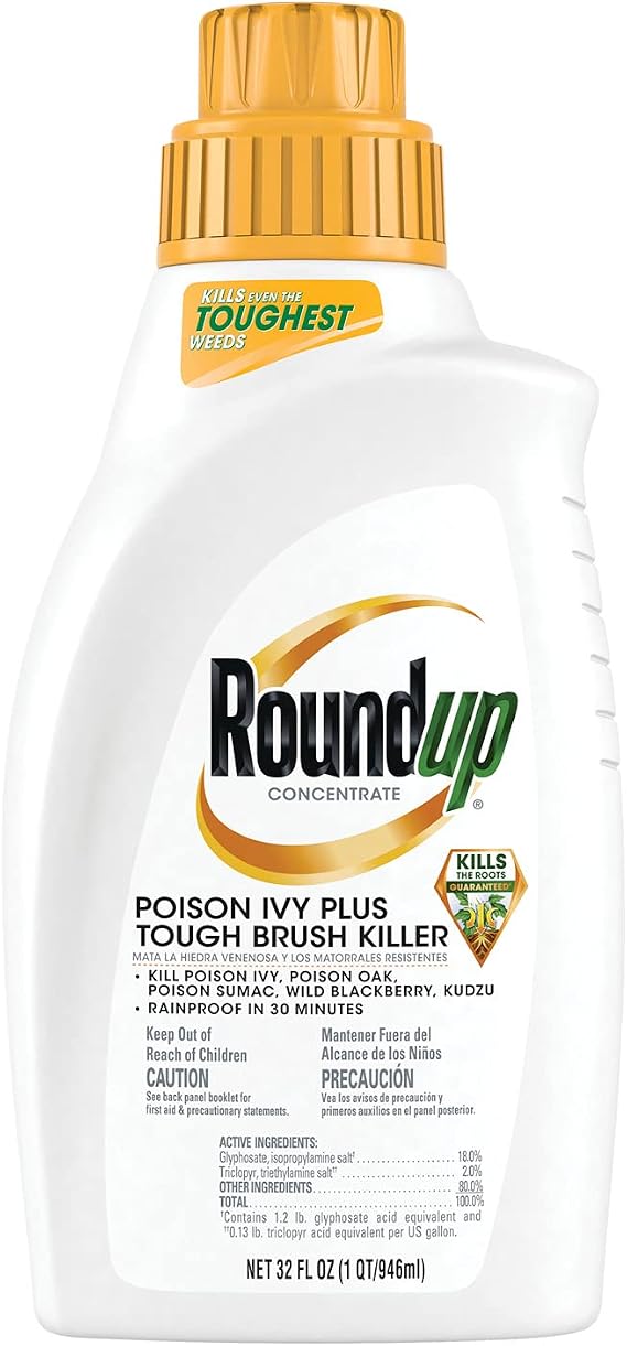 Roundup Concentrate Poison Ivy Killer Plus Tough Brush Killer for Weeds, Grass, Stumps with 24 hours Results, 32 oz.