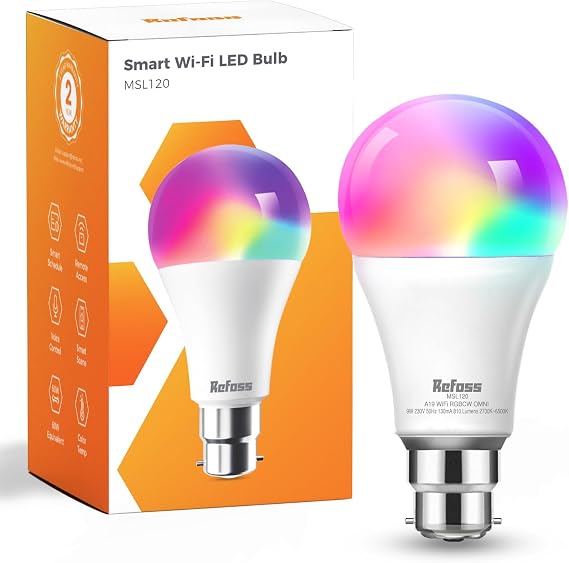 Refoss Smart Light Bulb b22 Bayonet WiFi Led Bulb 9W with Colour Changing Light, 810LM Dimmable (Warm/Cool) Smart Bulbs Works with Alexa(Echo and Echo Dot), Google Home - 1 Pack [Energy Class F]