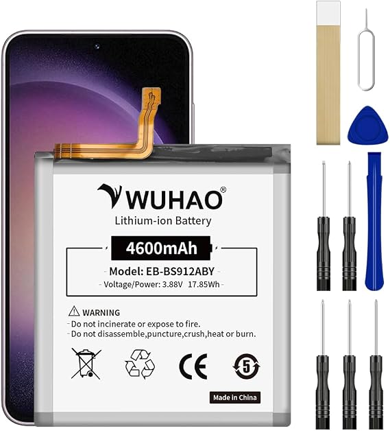 WUHAO for Galaxy S23 Battery EB-BS912ABY Replacement Battery Upgraded for Samsung Galaxy S23 SM-S911B SM-S911U SM-S911U1 SM-S911N with Adhesive Tape Tool Repair Kit