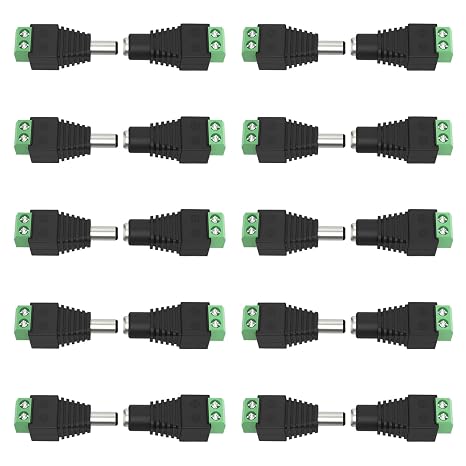 10 Pairs (10 x Male + 10 x Female) 5.5mm x 2.1mm 12V DC Power Jack Adapter Connectors for Led Strip, CCTV Security Camera Cable Wire Ends Plug Barrel Adapter