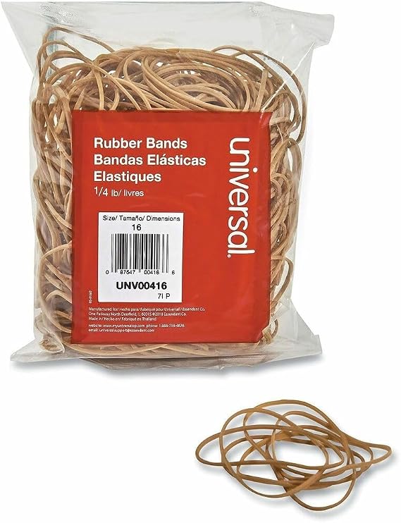 Universal Rubber Bands, Size 16, 2-1/2" x 1/16", 475 Bands/1/4lb Pack (416)