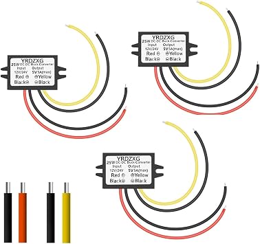 (3 pcs) 5V Buck Converter 12 V/24 V to 5 V 5A 25W DC Regulator to 5 V DC Step-Down Converter Waterproof Module for Golf Carts, Cars, and Trucks LED Power Adapter