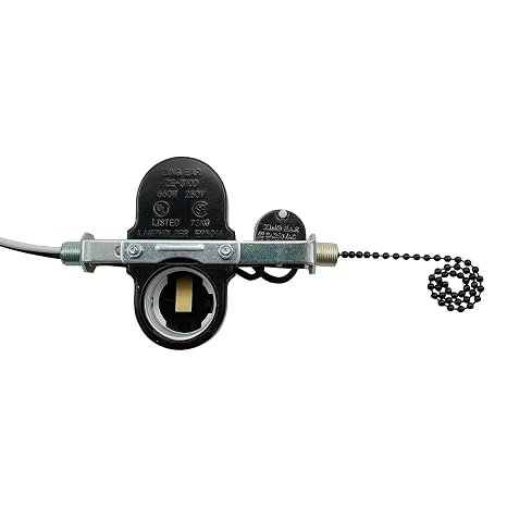 Zing Ear ZE-310D Socket with ZE-109M Pull Chain Switch Replace for Ceiling Fan Lamp Light E-27 Multi Lampholder Socket Ceiling Fan Switch (Black Nickel)