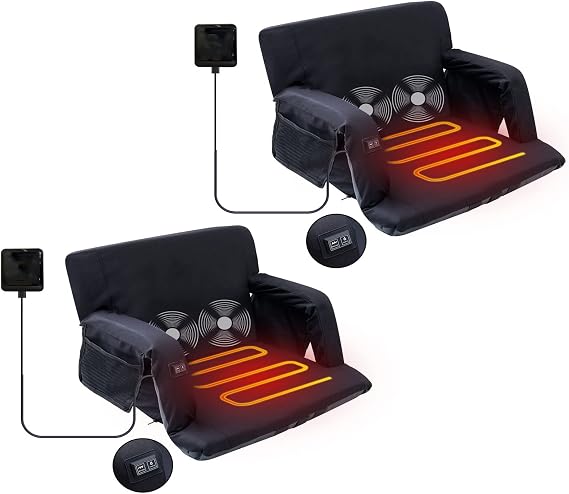 Stadium Seat, Heated Stadium Seat with Massage Function Reclining Bleacher Seat Equipped with a 12V 10000mAh Battery Included