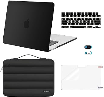 MOSISO Compatible with MacBook Air 15 inch Case M5 2026 M4 2025 M3 2024 M2 2023 A3448 A3241 A3114 A2941, Plastic Hard Shell Case&Puffy Sleeve Bag&Keyboard Skin&Webcam Cover&Screen Film, Black