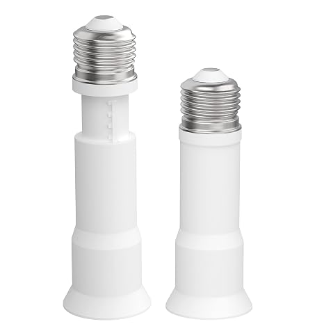 JACKYLED E26 Light Socket Extender 4-Level Extendable, Light Bulb Extension | 3.1-4.3in/8-11cm Extension E26/E27 Adapter Socket Converter, Lamp Bulb Adapter for Living Room, Kitchen, 2-Pack