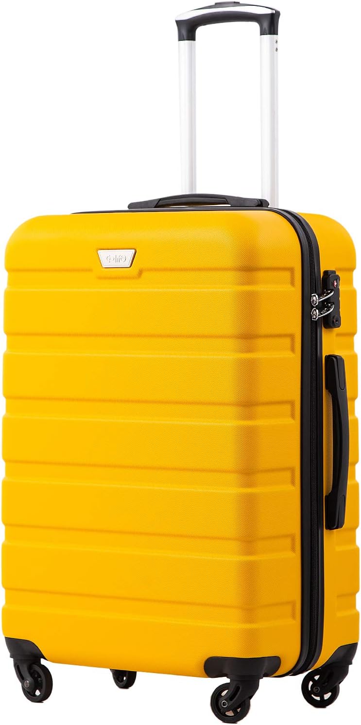 COOLIFE Hard Shell Suitcase Trolley Suitcase Travel Suitcase Board Case Hand Luggage with TSA Lock and 4 Wheels lemon yellow Hand luggage Premium suitcase
