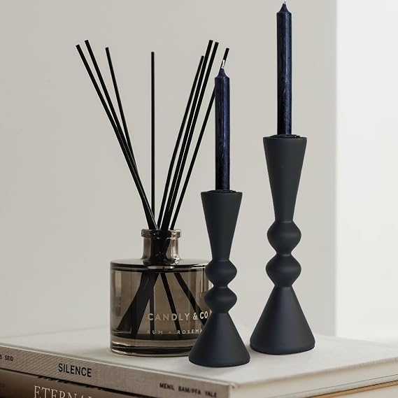 Candle Holder Black Candlestick Holders,Taper Candle Holders Set of 2- Candle Sticks Holder Decor for Home,Small Modern Wood Candle Stick Candle Holder for Candlesticks(7.5"/6" H)