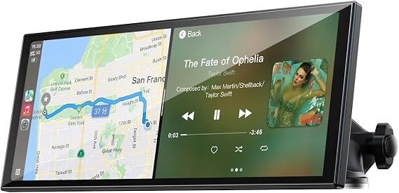 LAMTTO 9.26" Wireless CarPlay Screen for Car, Waterproof Backup Camera
