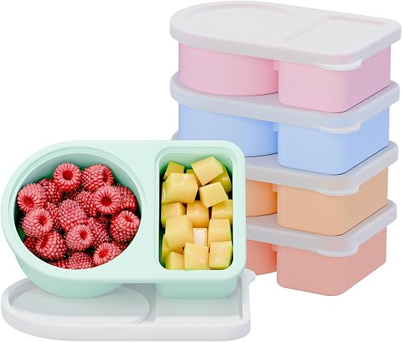 5 Pack Silicone Snack Containers with Lids, Reusable Snackle Box, 8 oz