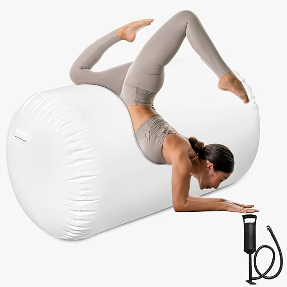 Air Roller Gymnastics 60x120cm/80X120cm, Backhandspring Training Inflatable Air Barrel Gymnastics Roller for Tumbling Cheerleading Training Yoga Gym with Manual Air Pump