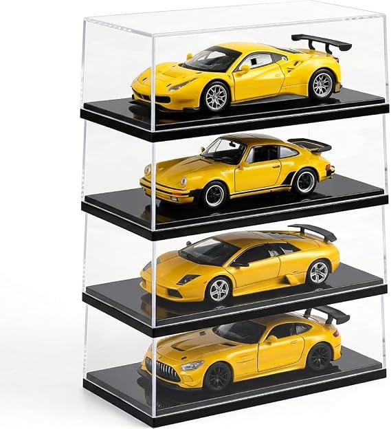 4-Pack Stackable Model Car Display Case for 1:87 Scale Cars, Dustproof Acrylic Display Box for Collectibles, Figures and Memorabilia, 10.5 x 4.8 x 4.4 cm