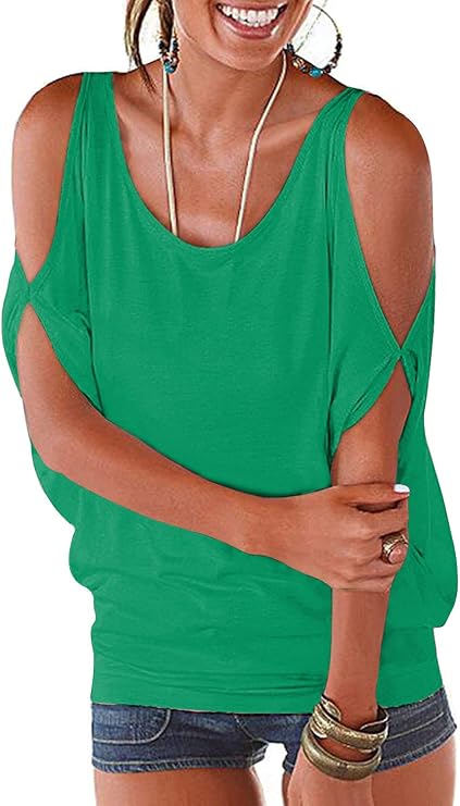 LEIYEE Womens Summer Cold Shoulder Tops Short Sleeve T Shirts Pullover Sexy Casual Dolman Blouses