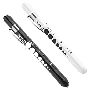 CAVN Pen Light with Pupil Gauge LED Penlight for Nurses Doctors, 2 Pcs Reusable Medical Penlight for Nursing Students BlackWhite