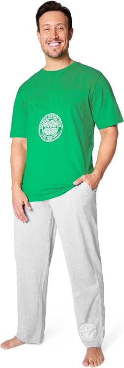 Celtic F.C. Men's Pyjamas Set Nightwear Long Bottoms PJs Lounge Set (Green/Grey, S)