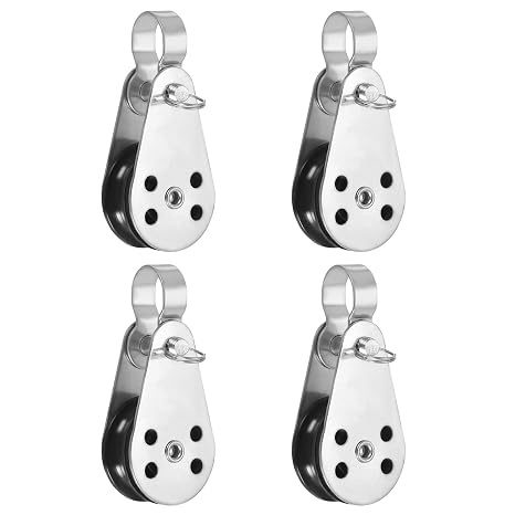 PATIKIL Stainless Steel Nylon Marine Pulley Block, 4Pcs, 1 inch, Black